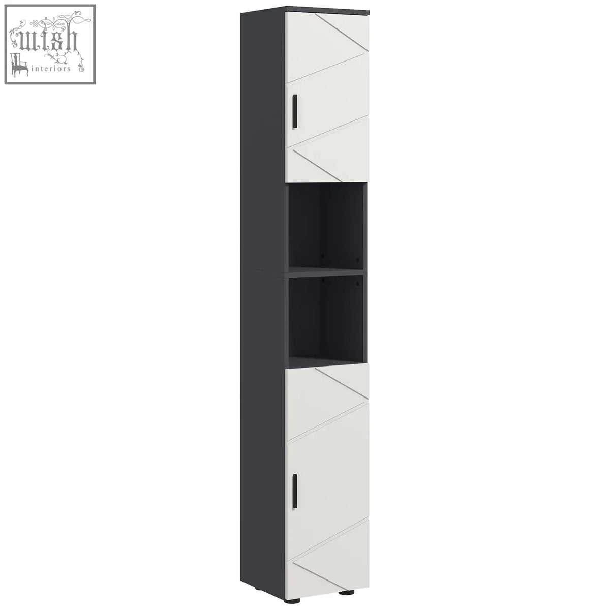 Modern kleankin 183cm tall black and white bathroom storage cabinet with 2 doors open shelves and soft close mechanism