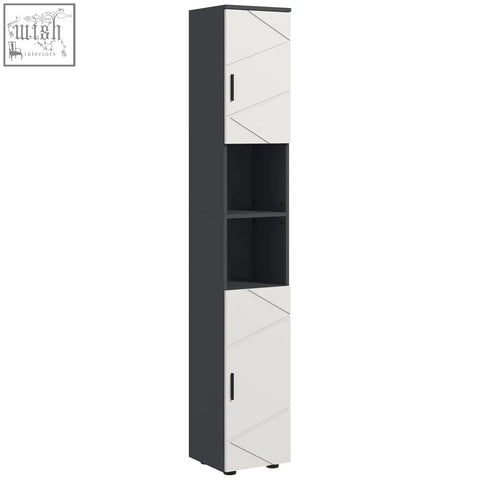 Modern kleankin 183cm tall black and white bathroom storage cabinet with 2 doors open shelves and soft close mechanism