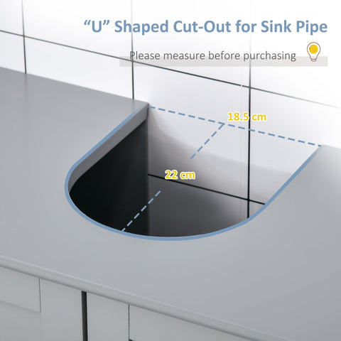 Kleankin 60x60cm grey under-sink storage cabinet with adjustable shelf and u-shaped sink pipe cutout for stainless steel countertops