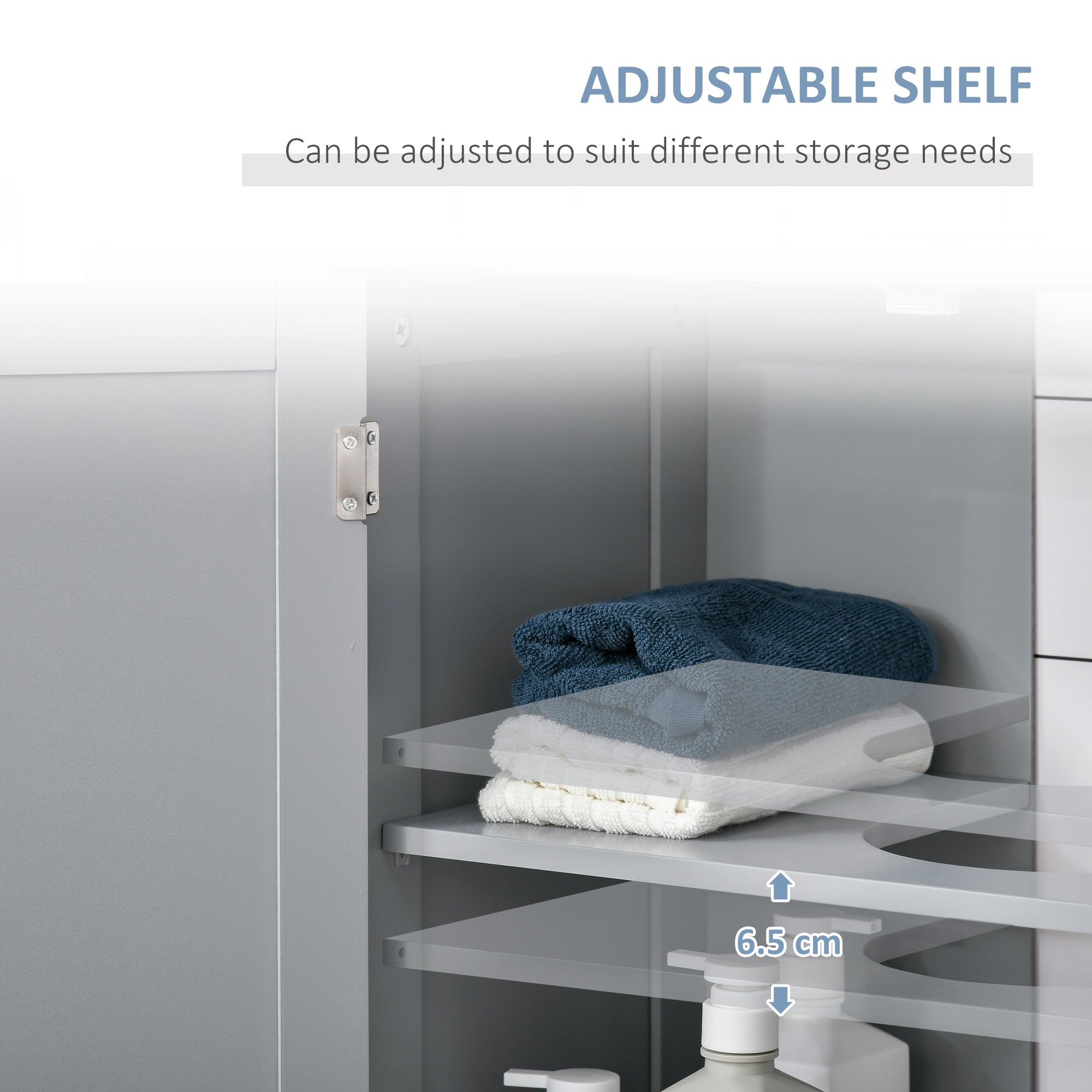 Kleankin grey plastic under-sink storage cabinet with adjustable shelf for customizable bathroom organization