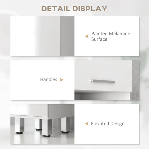 White melamine kleankin slim bathroom storage cabinet with silver handles and adjustable shelves for bathroom storage