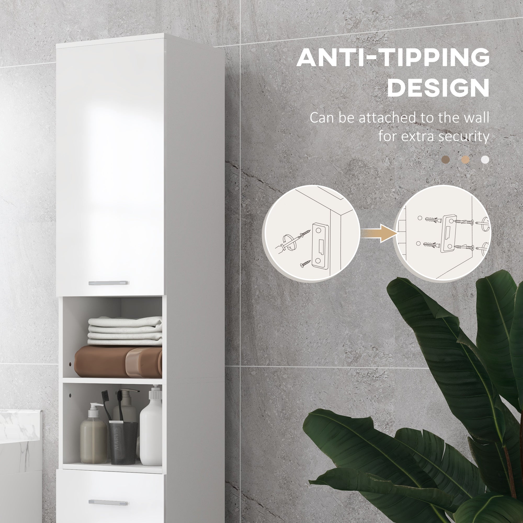 White kleankin slim bathroom storage cabinet with glossy finish drawers doors and adjustable shelves for bathroom storage