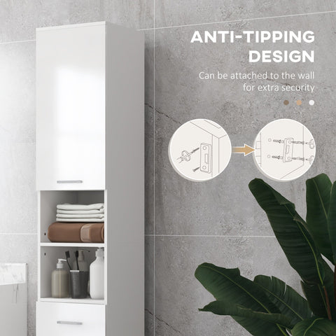 White kleankin slim bathroom storage cabinet with glossy finish drawers doors and adjustable shelves for bathroom storage