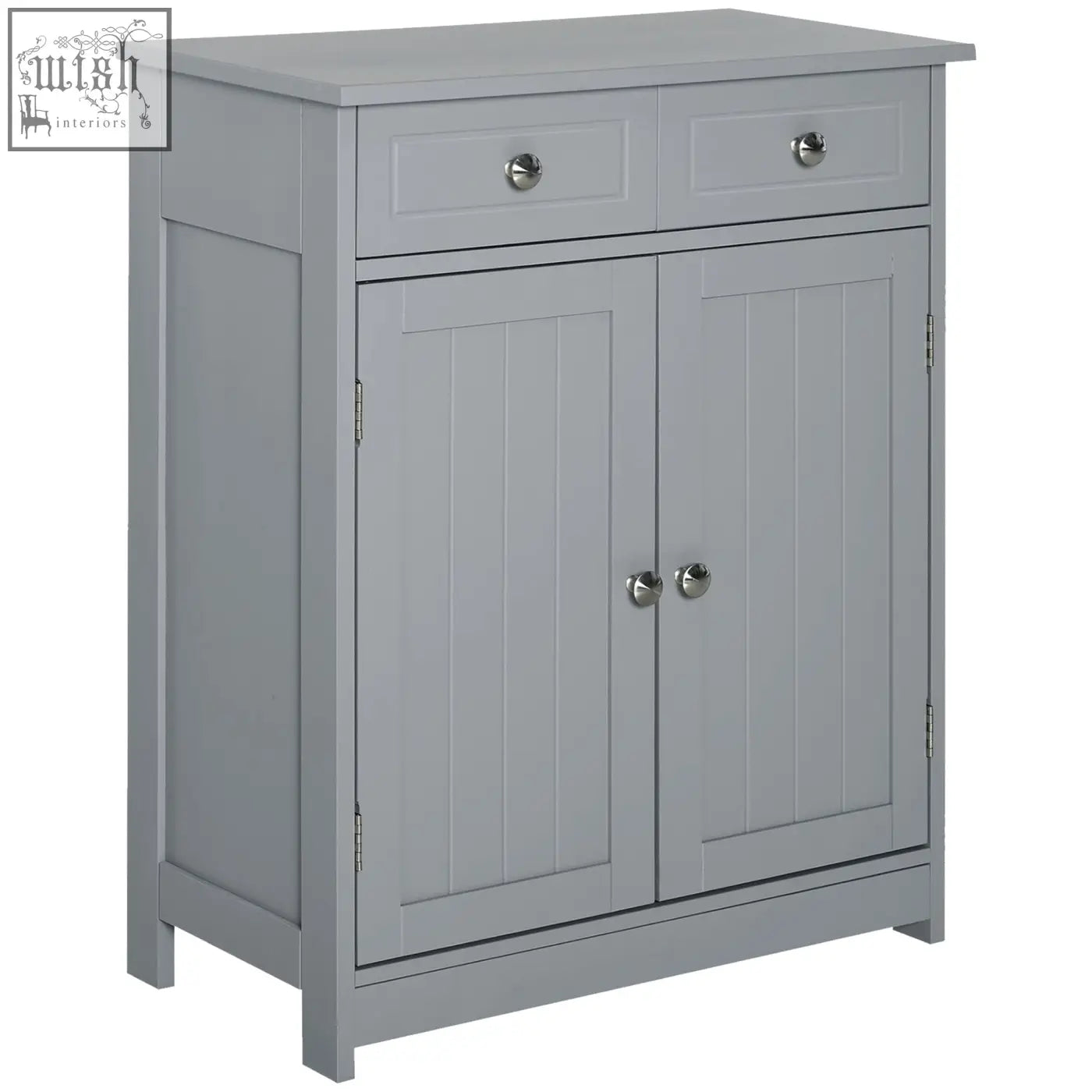 Gray wooden kleankin 75x60cm freestanding bathroom cabinet with two drawers two paneled doors and adjustable shelf
