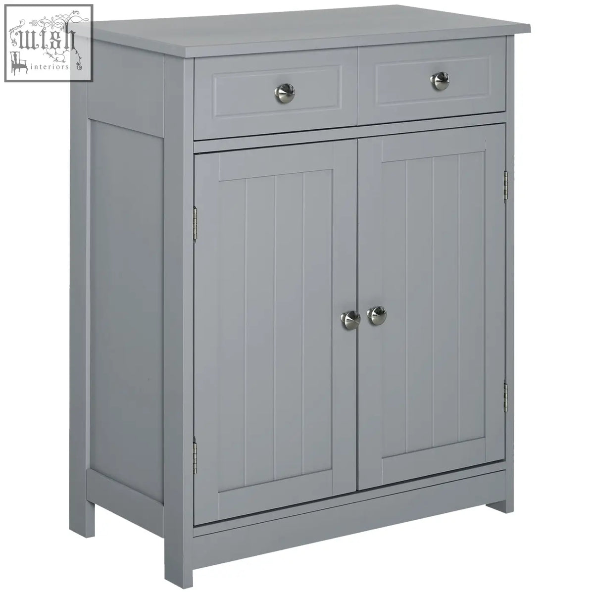 Gray wooden kleankin 75x60cm freestanding bathroom cabinet with two drawers two paneled doors and adjustable shelf