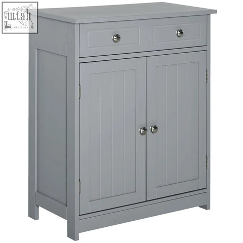 Gray wooden kleankin 75x60cm freestanding bathroom cabinet with two drawers two paneled doors and adjustable shelf