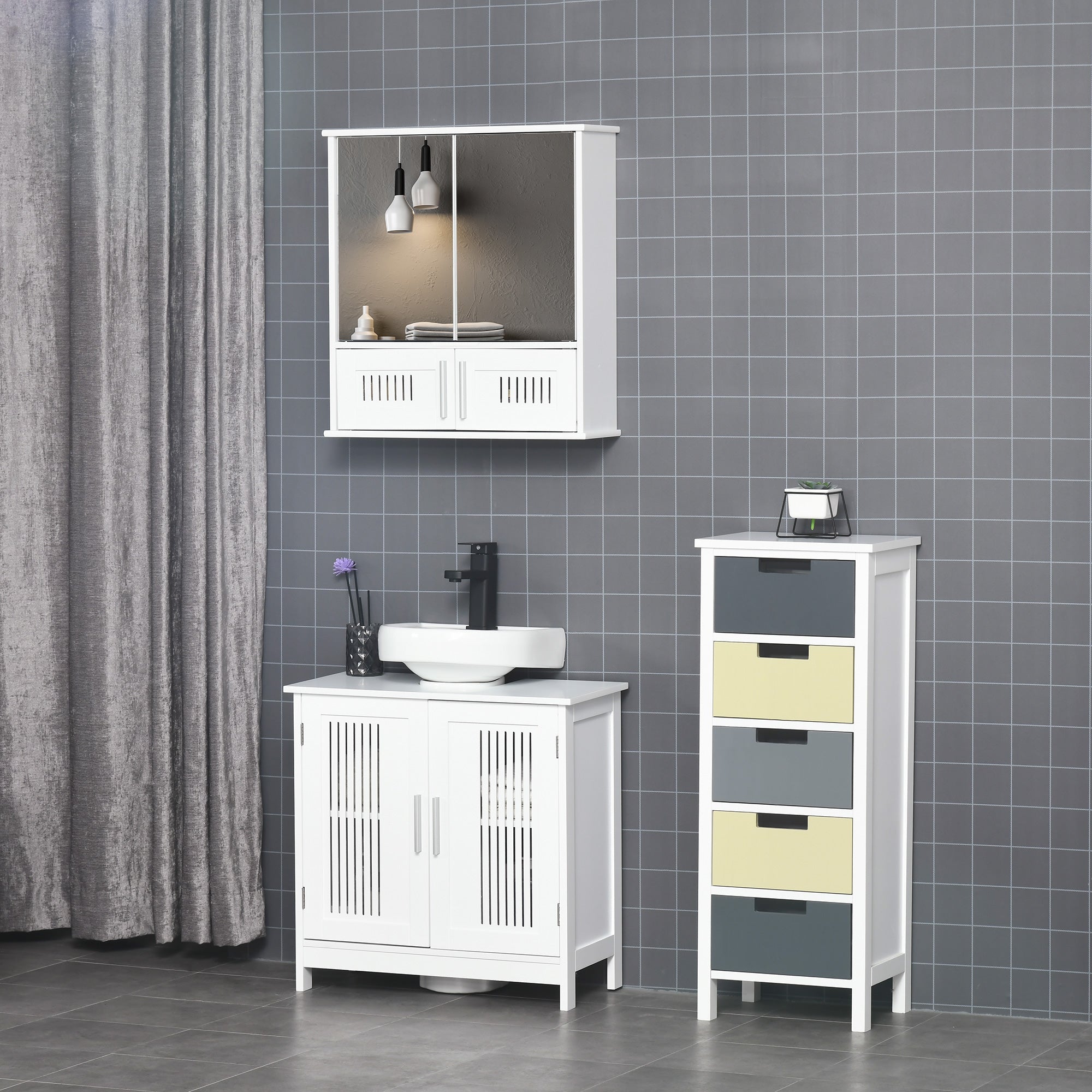 kleankin Bathroom Mirror Cabinet, Wall Mounted Storage Cupboard with Double Doors and Adjustable Shelf, Bathroom Organizer, White