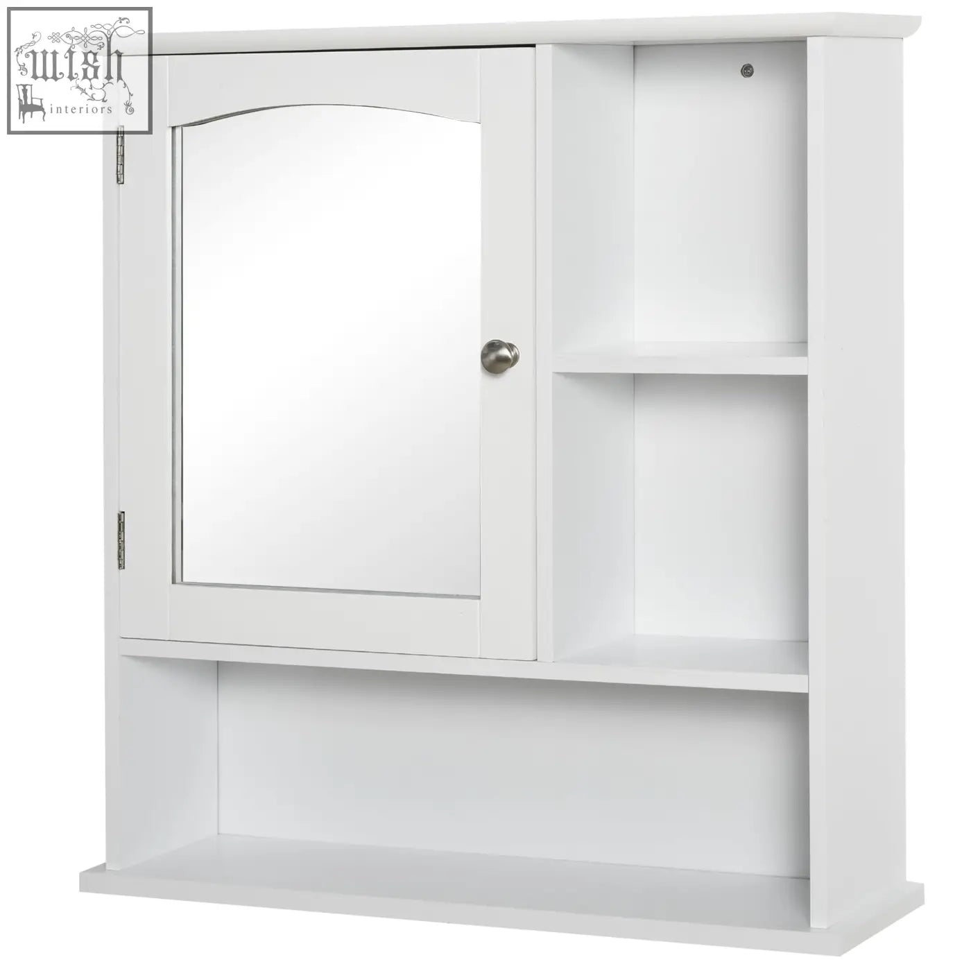 White wooden kleankin bathroom cabinet with mirrored door and adjustable shelf wall mount storage organizer