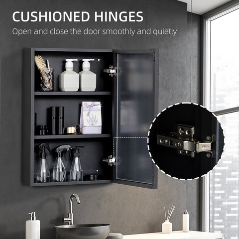 Black stainless steel kleankin bathroom cabinet with mirror and cushioned hinges wall mounted for storage