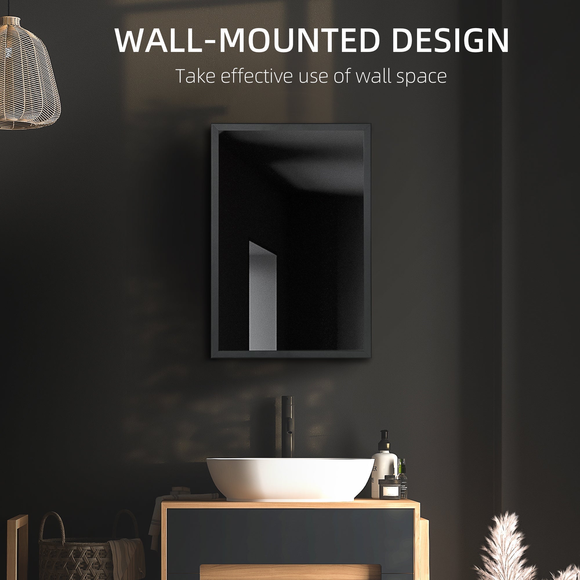 Black kleankin mirror cabinet with sleek stainless steel frame and storage shelves for bathroom wall mounting