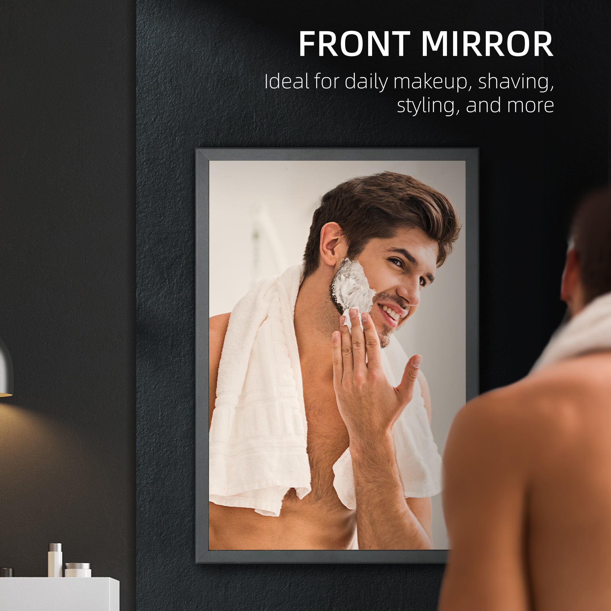 Black-framed kleankin stainless steel mirror cabinet bathroom cabinet with sleek design for daily grooming tasks