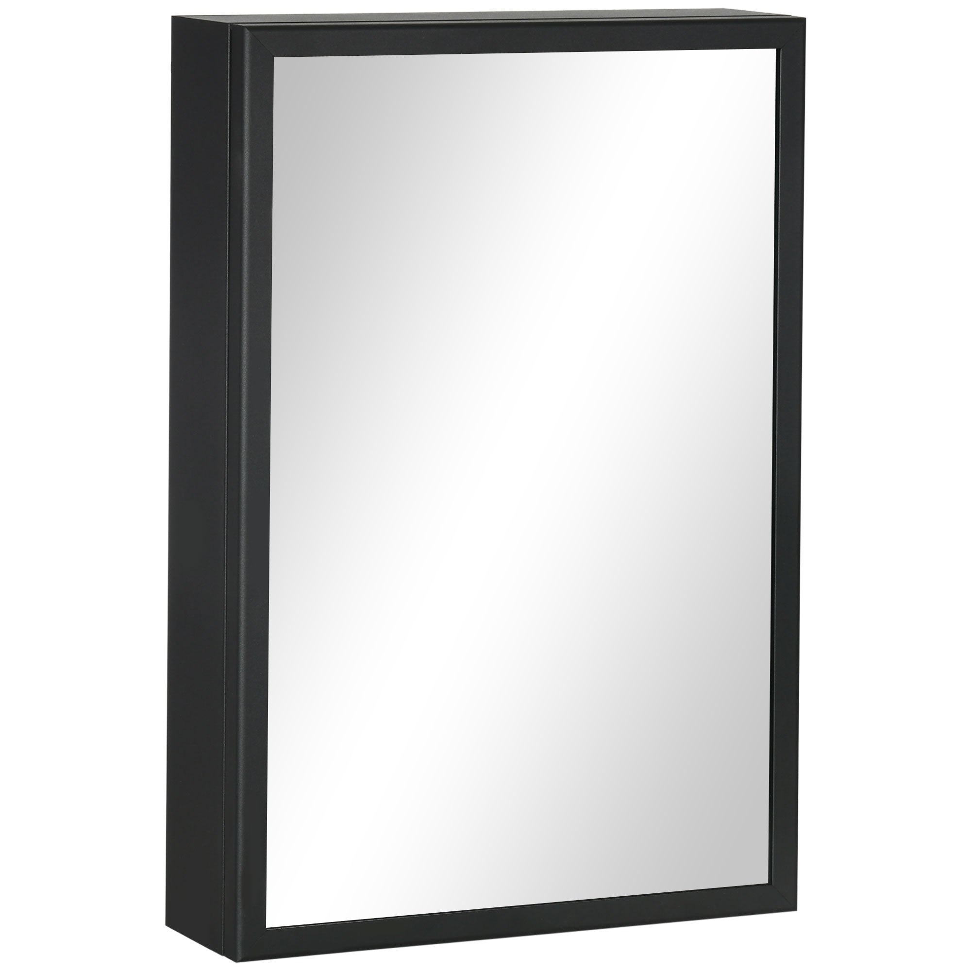 Kleankin black stainless steel mirror cabinet bathroom cabinet with sleek frame and storage shelves wall mounted