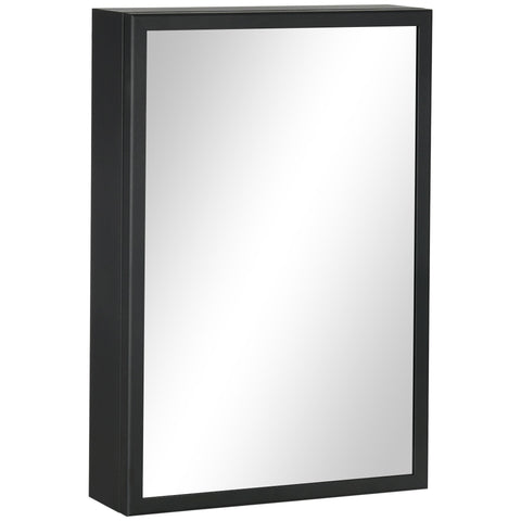 Kleankin black stainless steel mirror cabinet bathroom cabinet with sleek frame and storage shelves wall mounted