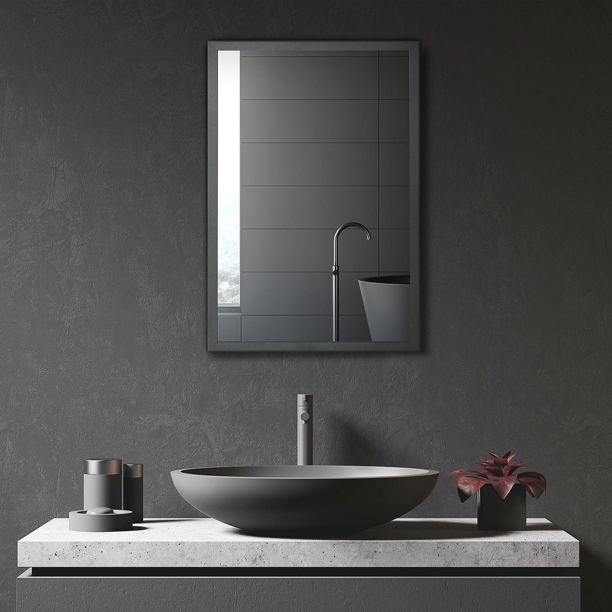 Modern kleankin bathroom cabinet mirror cabinet with sleek black frame stainless steel led light strip side storage shelves