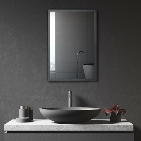 Modern kleankin bathroom cabinet mirror cabinet with sleek black frame stainless steel led light strip side storage shelves