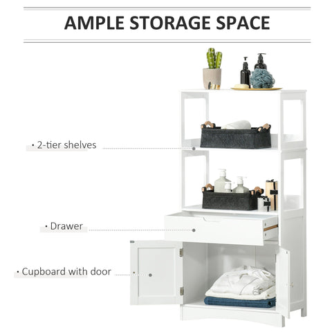 White kleankin bathroom floor cabinet with two tier shelves drawer and cupboard door for kitchen cupboard storage