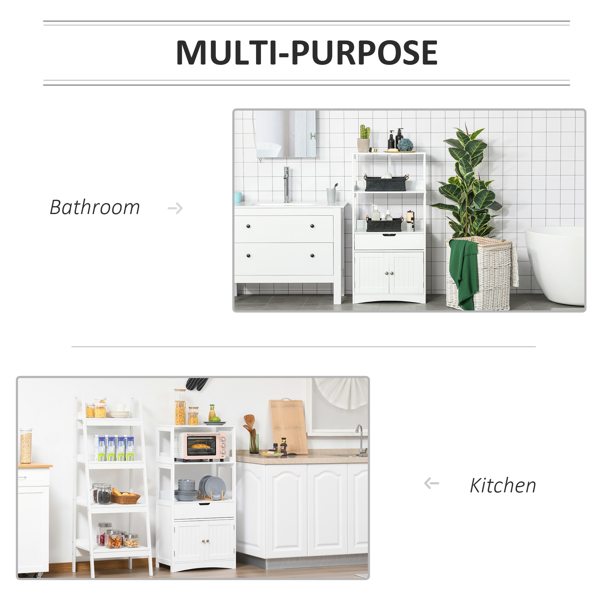Kleankin bathroom floor white storage cabinet with adjustable shelves drawer and door for kitchen cupboard use
