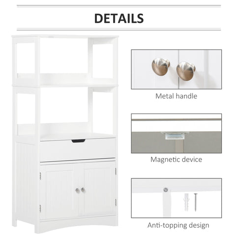 White wooden kleankin bathroom floor cabinet with silver handles kitchen cupboard and magnetic device for storage
