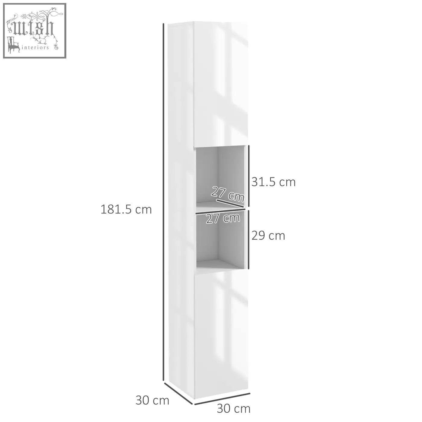 Kleankin freestanding bathroom cabinet in white high gloss with single door and open shelves 27w x 27d