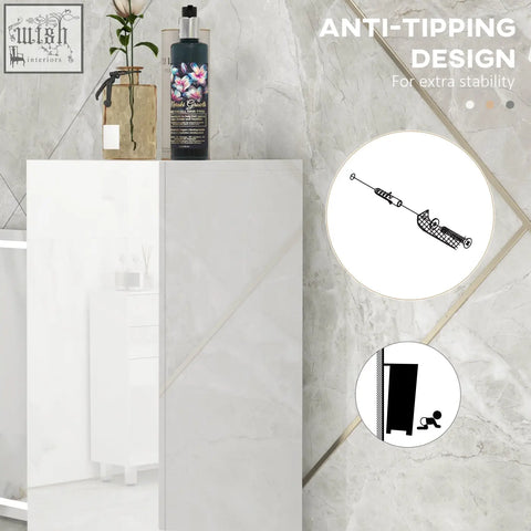 Kleankin white high gloss bathroom cabinet with doors and anti-tipping design for extra stability 27w x 27d