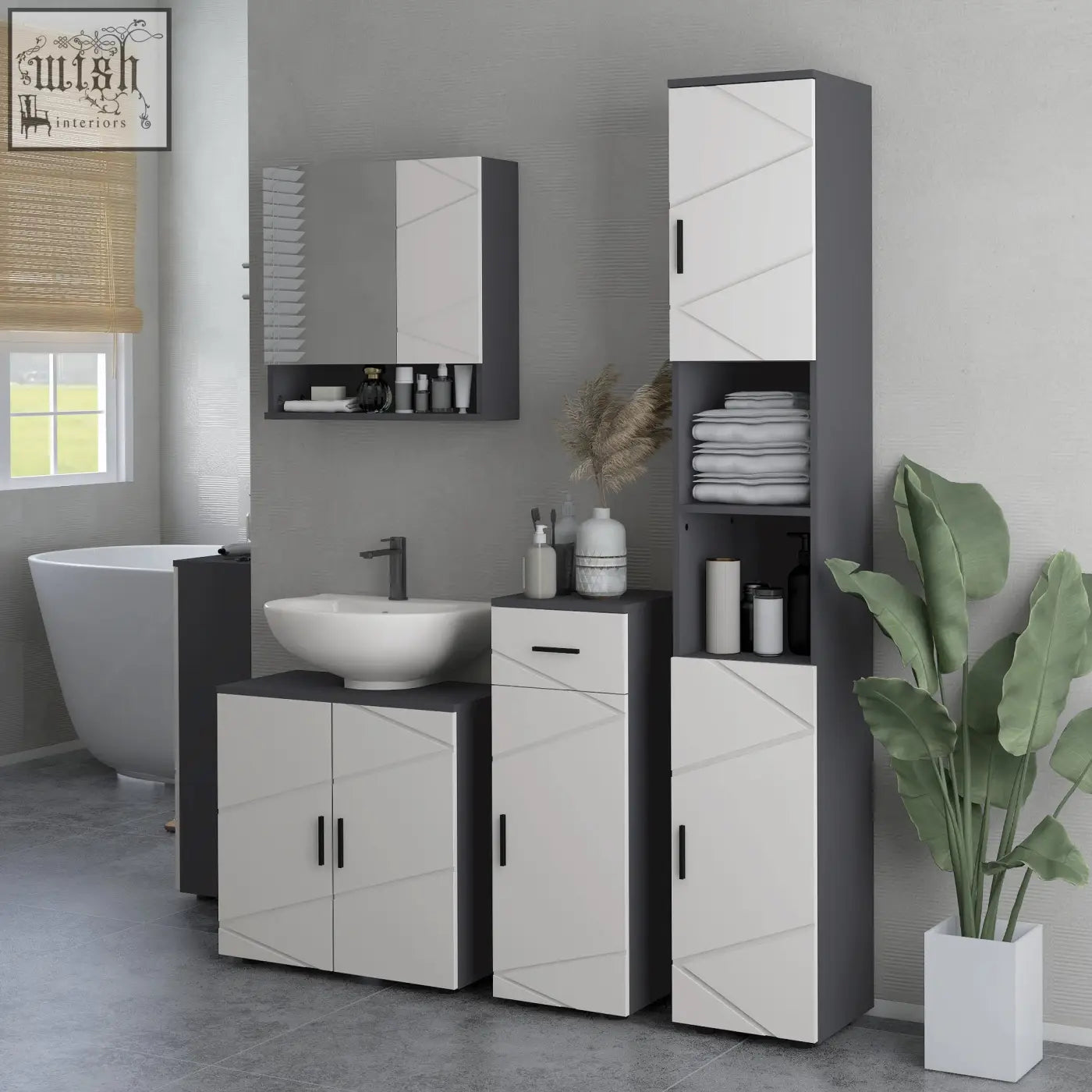 Kleankin slim bathroom cabinet in dark grey and light grey with adjustable shelf soft close drawer and door cupboard