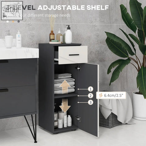 Kleankin slim bathroom cabinet in dark grey and light grey with adjustable shelf and soft close door cupboard
