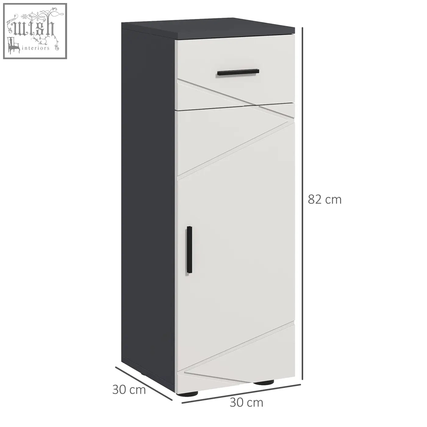 Modern kleankin slim bathroom cabinet in dark grey and light grey with adjustable shelf and geometric paneling on lower door