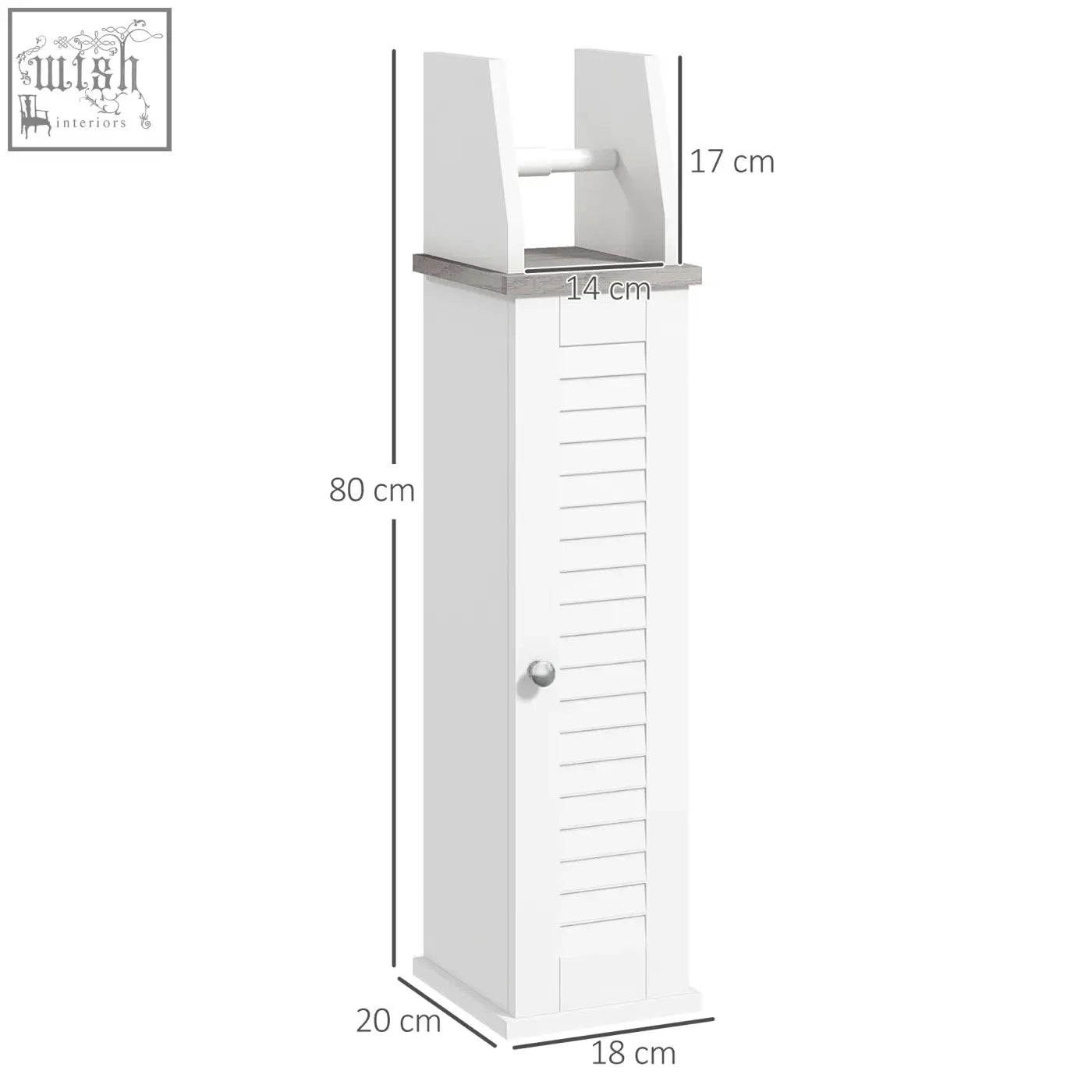 Kleankin slim white wooden bathroom floor cabinet with roll holder silver metal top adjustable shelf toilet roll storage unit