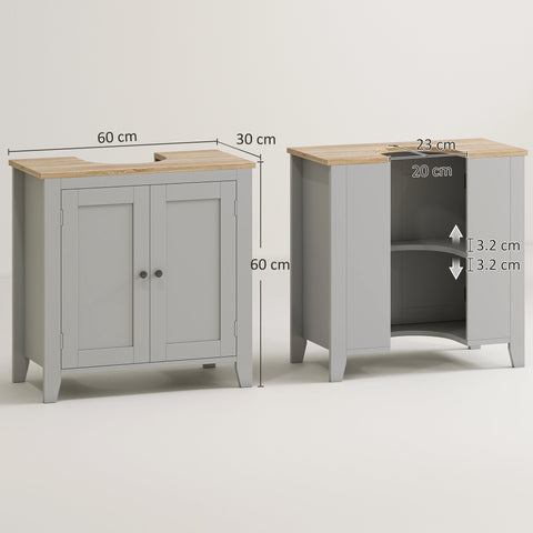 Gray kleankin sink cabinet with light wood countertop two doors and adjustable shelf for bathroom use
