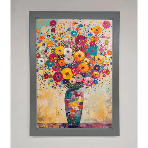 Klimt Style Flowers Framed Poster - A3 (29.7 x 42 cm) / Dark Grey - Framed Print
