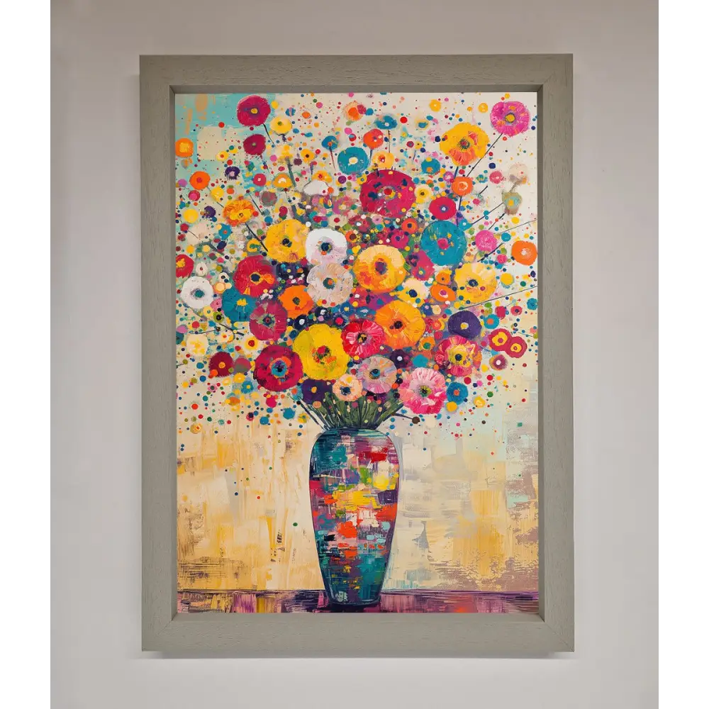 Klimt Style Flowers Framed Poster - A3 (29.7 x 42 cm) / Grey - Framed Print