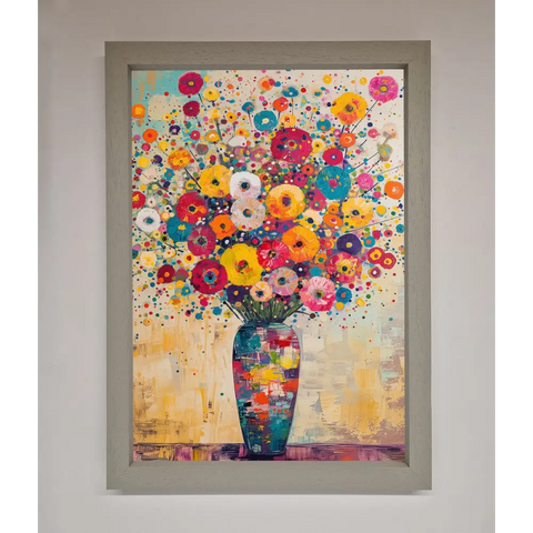 Klimt Style Flowers Framed Poster - A3 (29.7 x 42 cm) / Grey - Framed Print