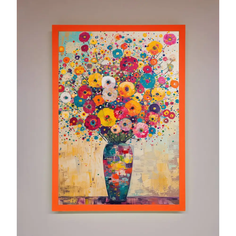 Klimt Style Flowers Framed Poster - A3 (29.7 x 42 cm) / Neon Orange - Framed Print