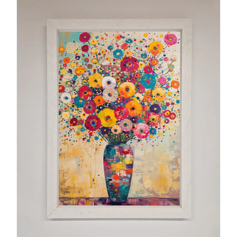 Klimt Style Flowers Framed Poster - A3 (29.7 x 42 cm) / White - Framed Print