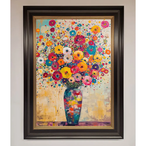 Klimt Style Flowers Framed Poster - B0 (100 x 141 cm) / Black Gold - Framed Print