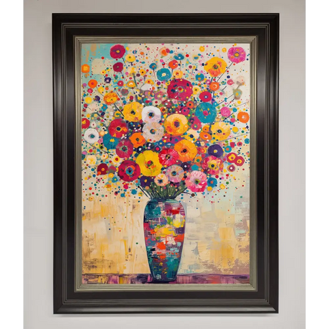 Klimt Style Flowers Framed Poster - B0 (100 x 141 cm) / Black Silver - Framed Print