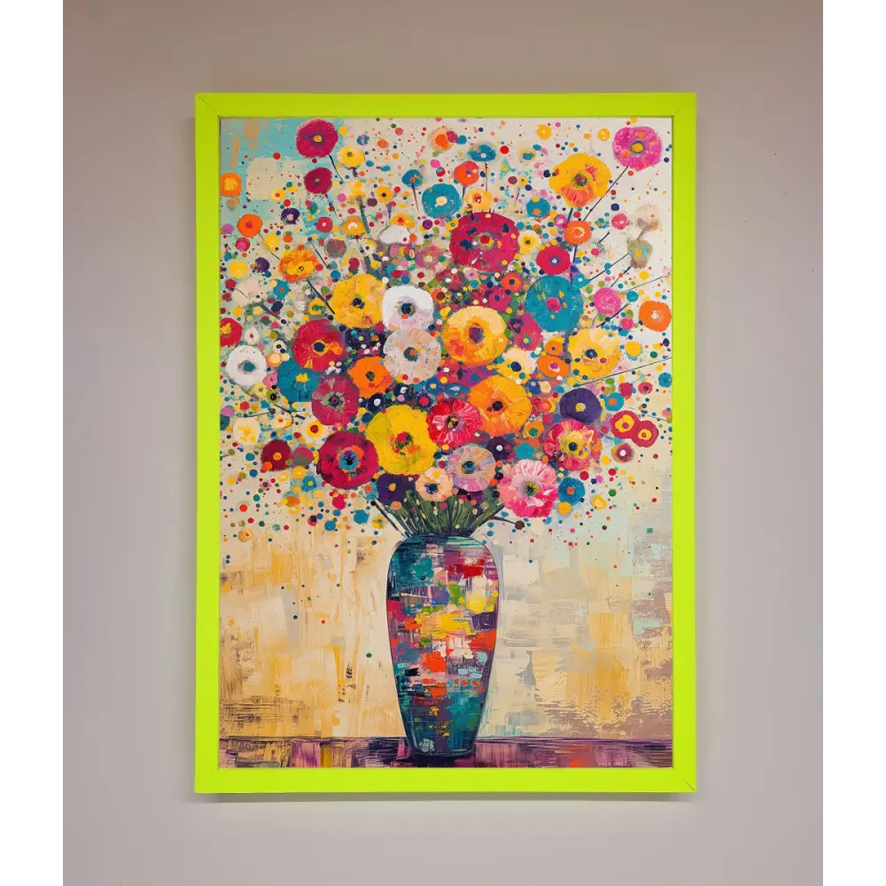 Klimt Style Flowers Framed Poster - B0 (100 x 141 cm) / Neon Green - Framed Print