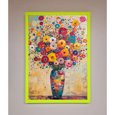 Klimt Style Flowers Framed Poster - B0 (100 x 141 cm) / Neon Green - Framed Print