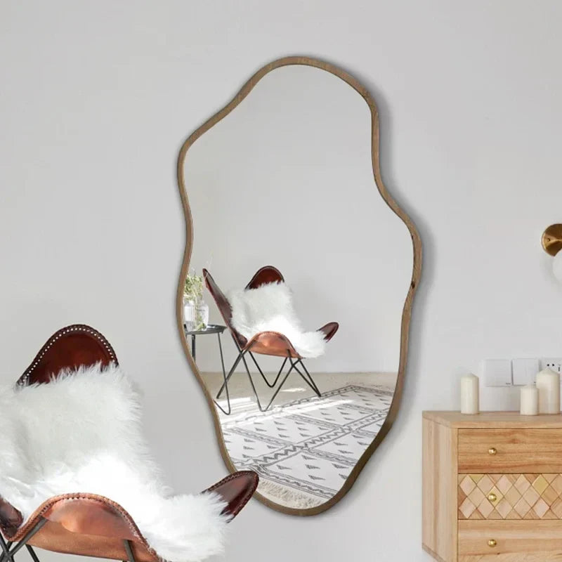 A rustic kohana mirror with an organic natural wood frame perfect for adding warmth to any room
