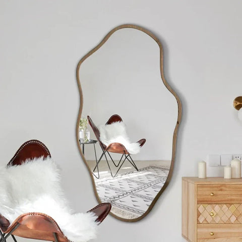 A rustic kohana mirror with an organic natural wood frame perfect for adding warmth to any room