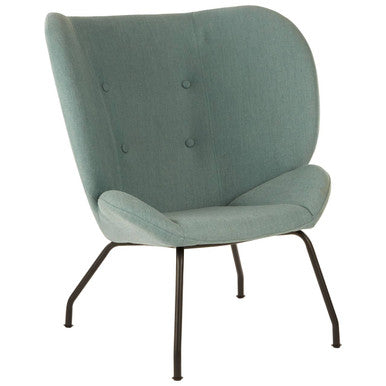 Kolding green fabric accent chair with teal button-tufted back and black metal legs perfect for any room