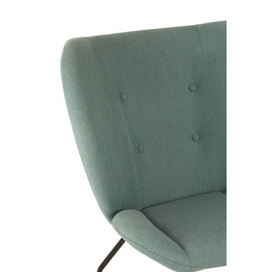 Teal kolding green fabric accent chair with button tufting and sleek black metal legs for stylish seating