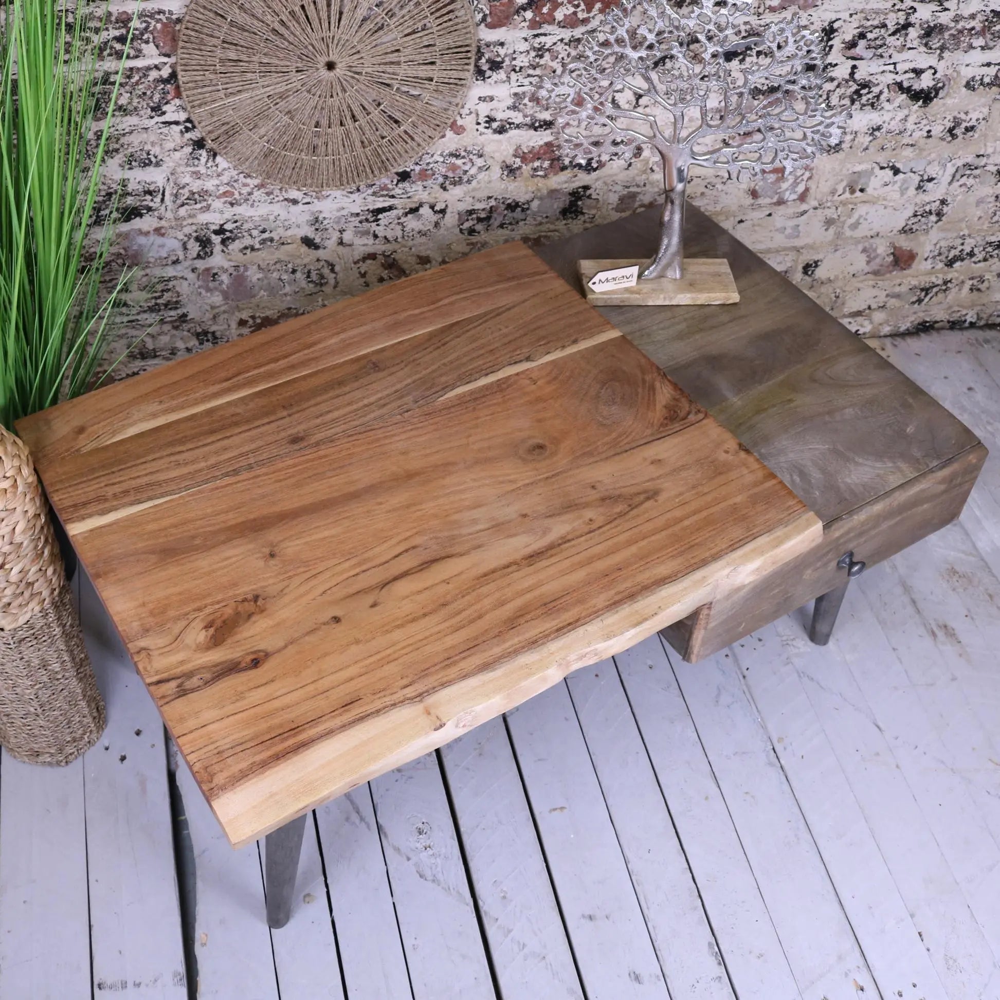 Rustic koptuli living edge coffee table with natural mango wood finish and sturdy metal legs for cozy living spaces