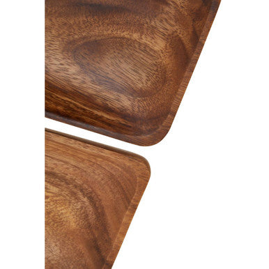 Kora acacia set of three brown wooden serving dishes with smooth polished finish and rounded corners perfect for serving