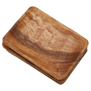 A sleek rectangular acacia wood wallet with warm brown finish and natural grain patterns for stylish carrying