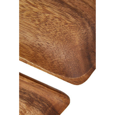Kora acacia set of three serving dishes with a smooth medium-brown acacia wood tray and natural wood grain finish