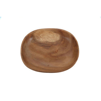 Kora acacia wood oval serving dish with a smooth warm brown finish and natural acacia wood grain pattern