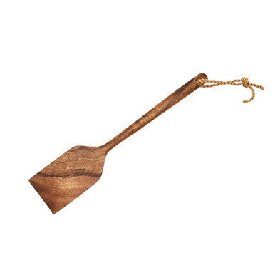 Wooden kora acacia wood solid spatula with natural brown finish and rope loop handle for easy hanging