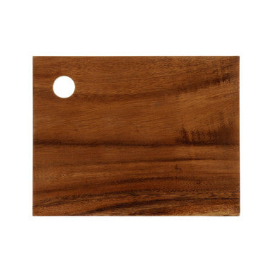 Rectangular serving board made of dark acacia wood with a smooth warm brown finish and natural grain patterns