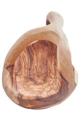 Handcrafted kora olive wood fruit bowl with smooth natural finish and distinctive swirling grain patterns